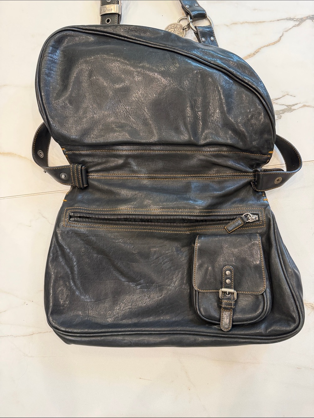 Dior Black Leather Shoulder Bag with Brown Trim - Picture 4 of 11